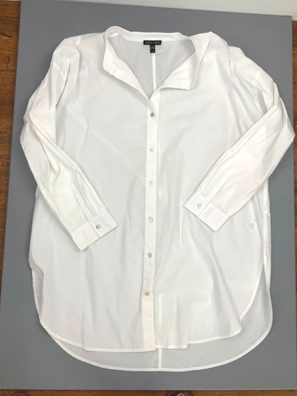 Eileen Fisher White Poplin Long Sleeve Tunic Shirt Button Up  Sz L - Picture 9 of 16